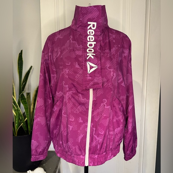 Women’s Reebok Printed Track Jacket small pink Print - Picture 1 of 16